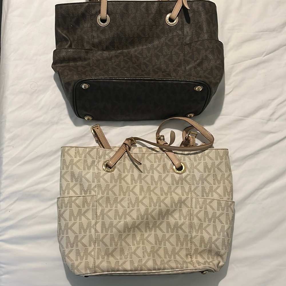 Two MK Michael Kors purses. Brown and Tan